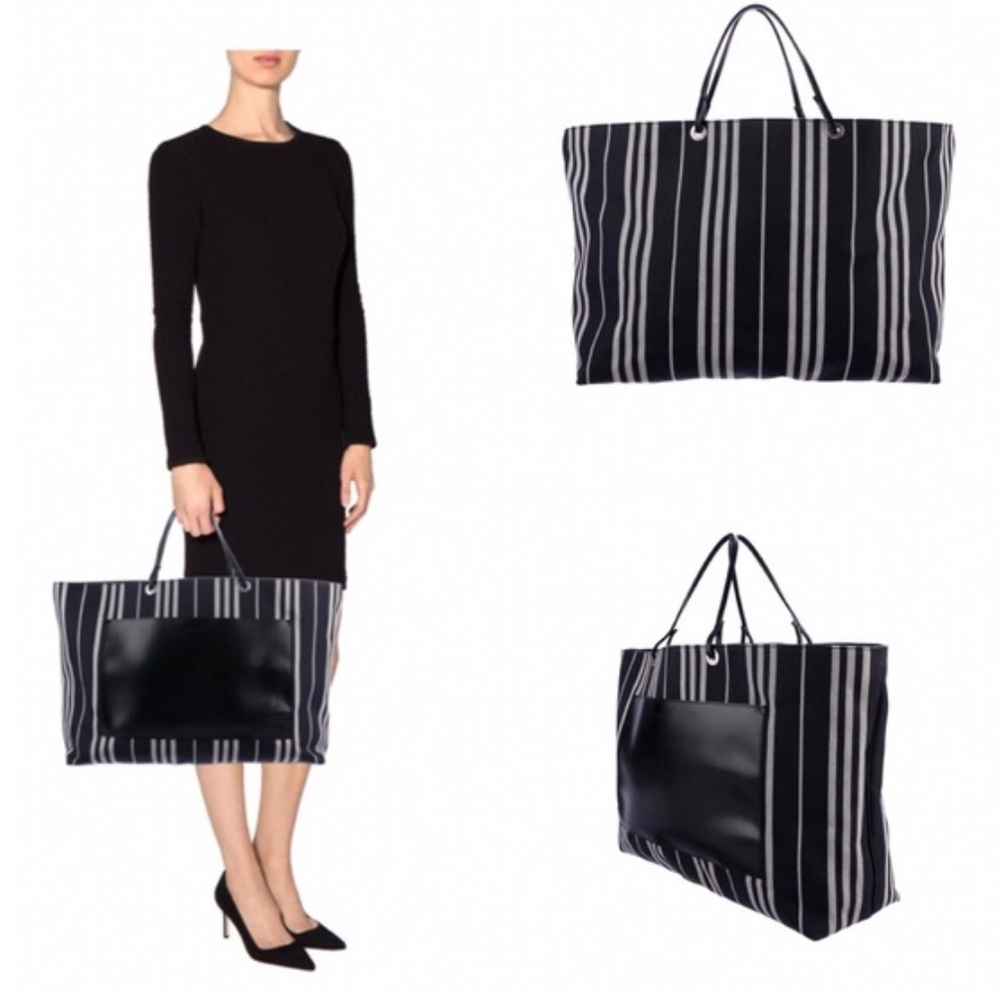 BURBERRY Patch Pocket Stripe Tote Black Italy